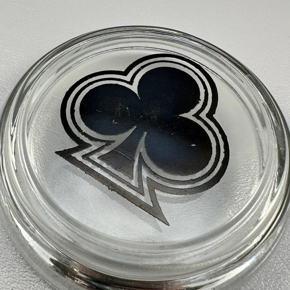 Set/4 Federal Glass Coasters Playing Card Suits 1950's MCM Poker Ash Tray Vtg